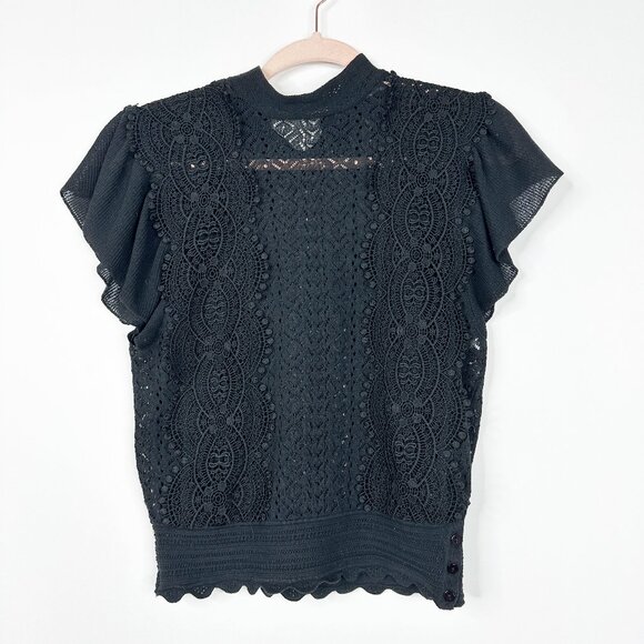 2/$30 ZARA Frill Sleeve Crochet Lace Blouse Black Small #A0670 - Picture 3 of 8